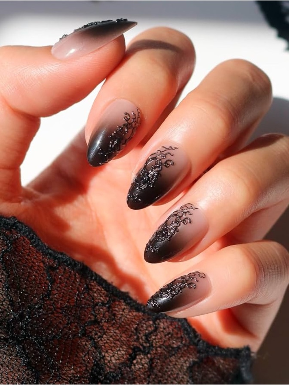 GLAMNetic Black Ombre Lace Press-On Nails -  Til Death